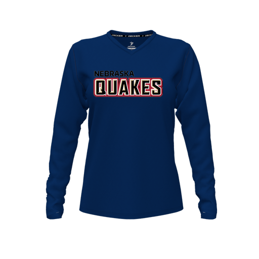 [FTLVCFNV-FYXS-LOGO1] Decker Comfort T-Shirt (Female Youth XS, Navy, V Neck, Logo 1, Long Sleeve)