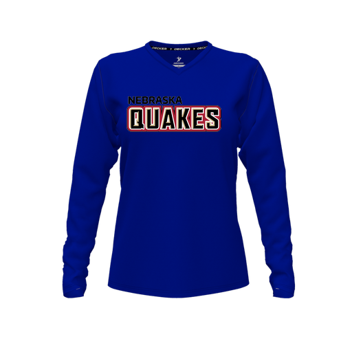 [CUS-DFW-TEES-PER-VNK-LSL-RYL-FYXS-LOGO1] Performance T-Shirt (Female Youth XS, Royal, V Neck, Logo 1, Long Sleeve)