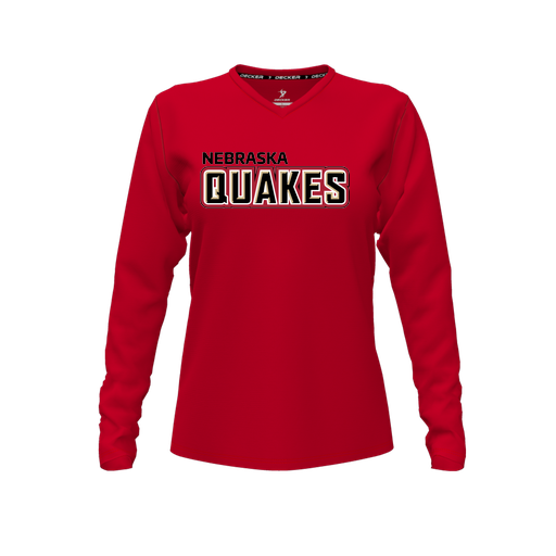 [FTLVPTRD-FYXS-LOGO1] Decker Performance T-Shirt (Female Youth XS, Red, V Neck, Logo 1, Long Sleeve)