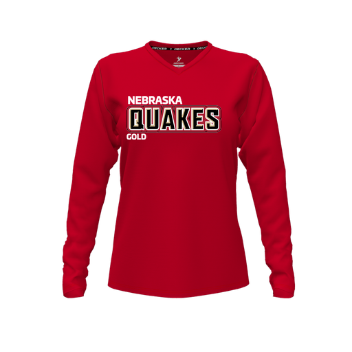 [FTLVPTRD-FYXS-LOGO3] Decker Performance T-Shirt (Female Youth XS, Red, V Neck, Logo 3, Long Sleeve)