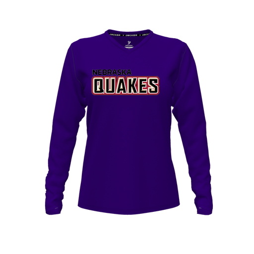 [CUS-DFW-TEES-PER-VNK-LSL-PUR-FYXS-LOGO1] Performance T-Shirt (Female Youth XS, Purple, V Neck, Logo 1, Long Sleeve)